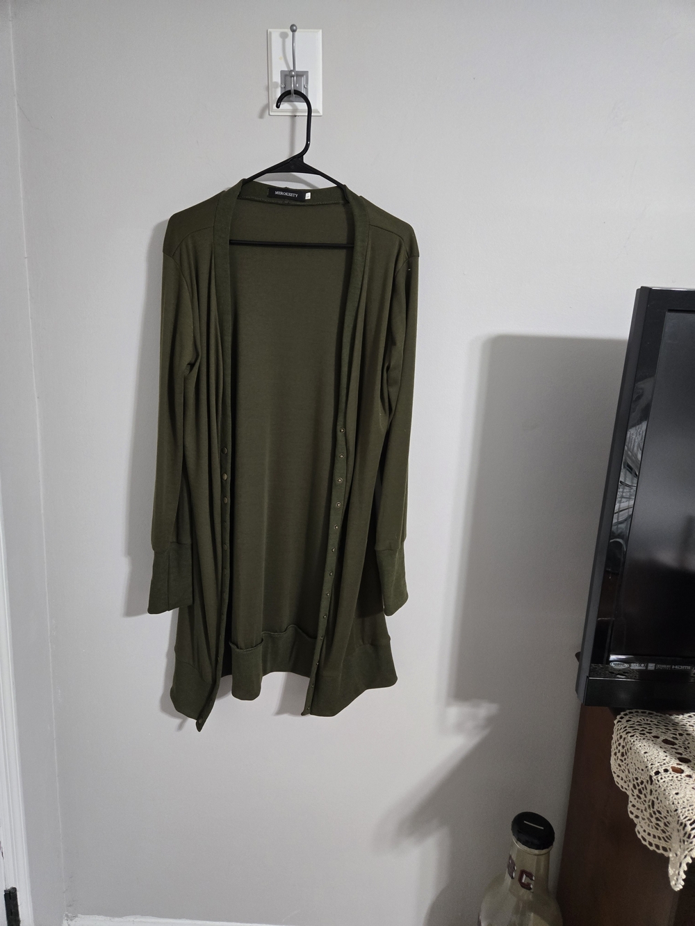 Lightweight Olive Open-Front Long Cardigan